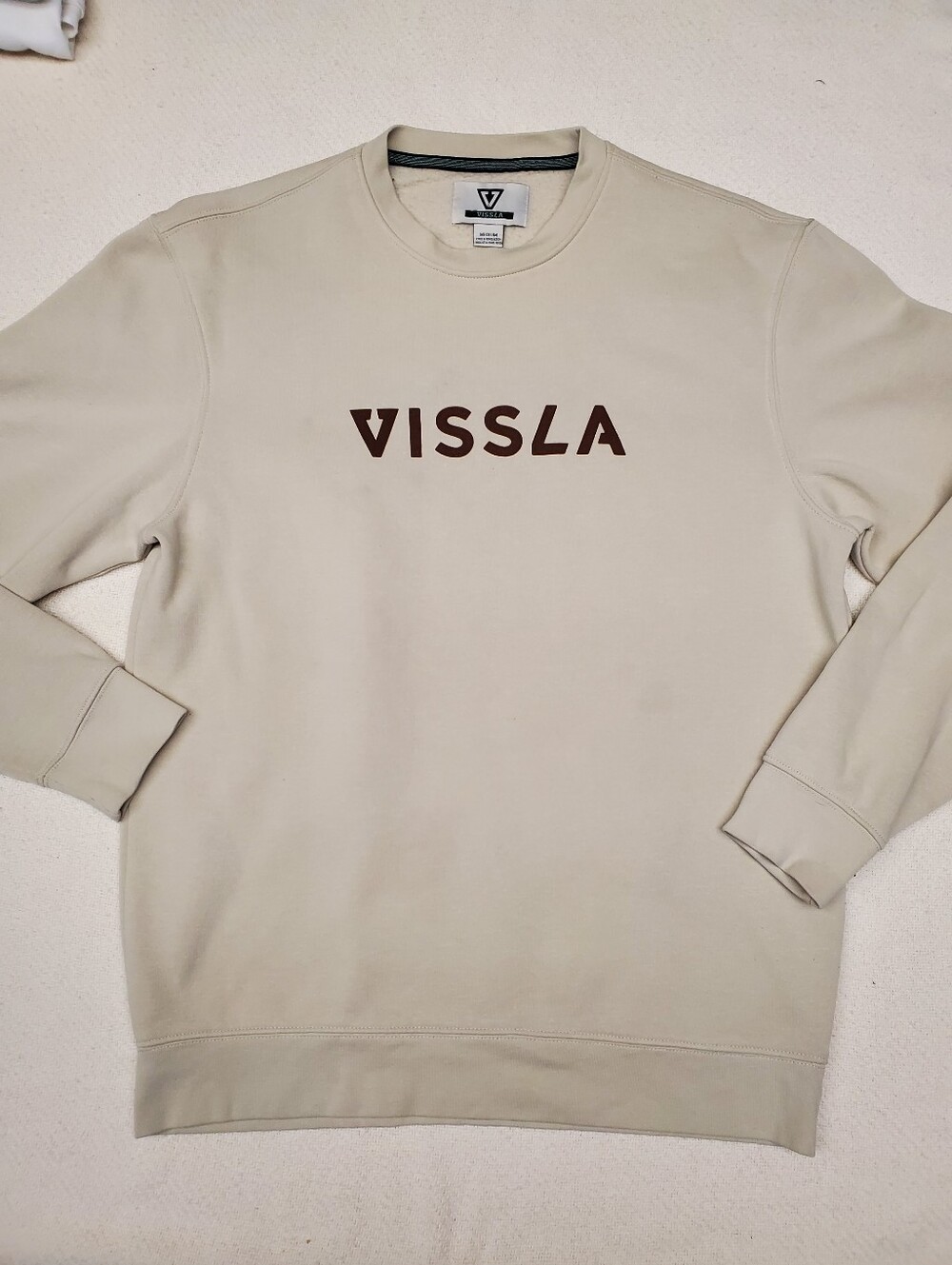 Vissla Logo Crewneck Sweatshirt Men's Medium Sand Beige Surf Skate Gorpcore
